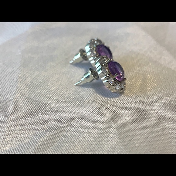 Amethyst Stud Earrings Flower February Birthstone - Picture 3 of 6